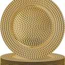 JEVERGN 10 Pack Gold Charger Plates, 13" Hammered Chargers for Dinner Plates, Gold Plate Chargers Set of 10, Round Plastic Charger for Wedding, Party Event, Dinner, Table Setting
