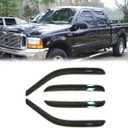 94522 Side Window Wind Vent Deflector, 4pcs Out-Channel Tape-On Rain Guards Set, Dark Smoke Nice Window Visor fit for 1999-2016 Ford F250/F350/F450 Super Duty Super Extended Cab (99-16 SuperCab/Extended Cab)