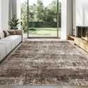 LEPEII 8x10 Area Rugs, Machine Washable Low Pile Rugs for Living Room, Modern Abstract Area Rugs for Bedroom, Large Area Rug with Non-Slip Backing for Dining Room-Brown/Multi