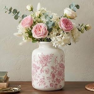 Blue Floral Vase 7.8 Inch Retro Rustic Chinoiserie Floral Vase Ice Cracked Ceramic Large Holder for Home Decor Bookshelf Office Living Room Chinoiserie Decors