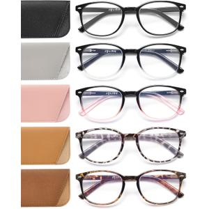 JOLISU 5 Pack Reading Glasses For Women, Blue Light Blocking Computer Reader Spring Hinge Eyeglasses (0.75)