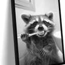 Funny Bathroom Wall Art Framed Raccoon Bathroom Pictures Wall Decor, 24"L x 16"W