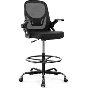 Alolo 450lbs Drafting Chair Tall Office Chair for Standing Desk with Flip-up Armrests,Ergonomic High Desk Chair with Lumbar Support and Adjustable Footrest Ring for Office,Black