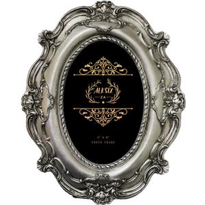 Vintage Oval Picture Frame 4x6 Antique Photo Frame Table Top Display and Wall Hanging Home Decor (Silver)