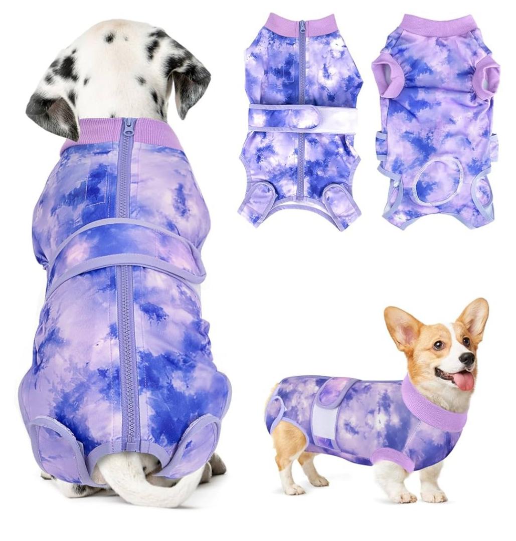 Lukovee Recovery Suit for Dogs, Zipper On Recovery Suit for Female Male Dog, Onesie Abdominal Wounds Cone E-Collar Alternative Prevent Licking Spay Recovery Suit (XXL,TPU)