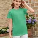 ZDC Girls Short Sleeve T Shirts Kids Summer Basic Tee Crewneck Cute Tops | Cute Tops, Solid Color, School Shirt, 5-14 Years (Green)