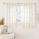 LAMIT 48 Inch Short Window Linen Curtains, Light Filtering Panels Back Tab and Rod Pocket Neutral Drapes for Cafe/Bathroom/Loft Room, Cream Ivory, 2 Panels, 34 x 48 Inch