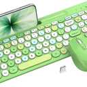 Colorful Wireless Keyboard and Mouse Combo - Round Keycaps, 2.4GHz Retro Typewriter Keyboard with Number Pad, Cute Compact USB Keyboard and Mouse for Computer PC Desktop Laptop (Green)