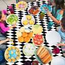 3pcs Black White Checkered Tablecloths Halloween, Rectangle Plastic Gingham Table Cover 54x108in Halloween Decor Harlequin Collection Wonderland Tea Party Supplies for Camping Picnic Birthday Party