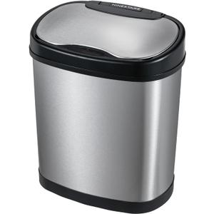 NINESTARS DZT-12-13 Automatic Touchless Infrared Motion Sensor Bin, 3 Gal 12L, (Oval, Black/Silver Lid)