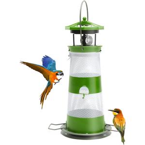 Solar Bird Feeder Lighthouse Hanging Outdoor Birdfeeder Garden Lantern Waterproof LED Lights Backyard Dcor Patio Gifts for Bird Lovers (B-Lighthouse, Green)
