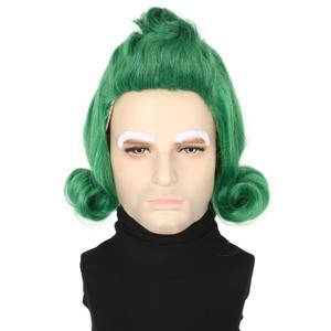 Topcosplay Men or Women Green Short Wig with Eyebrow Halloween Outfit Costume Party Wigs