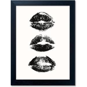 Black and White Painting Kiss Lips Wall Art Framed Woman Makeup Room Wall Art Fashion Preppy Dorm Trendy Print Poster Funky Girly Bathroom Decor