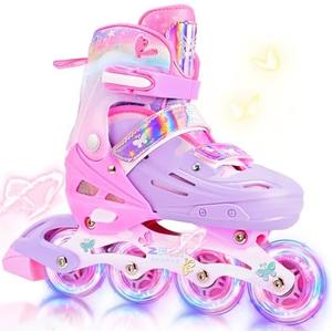 2PM SPORTS Inline Skates for Kids Boys Girls Ages 5-8 8-12 3-5 4-8 6-12 with Light Up Wheels, Adjustable Children's Roller Skates Blades for Toddler Beginner Youth Indoor Outdoor Size EU33-37