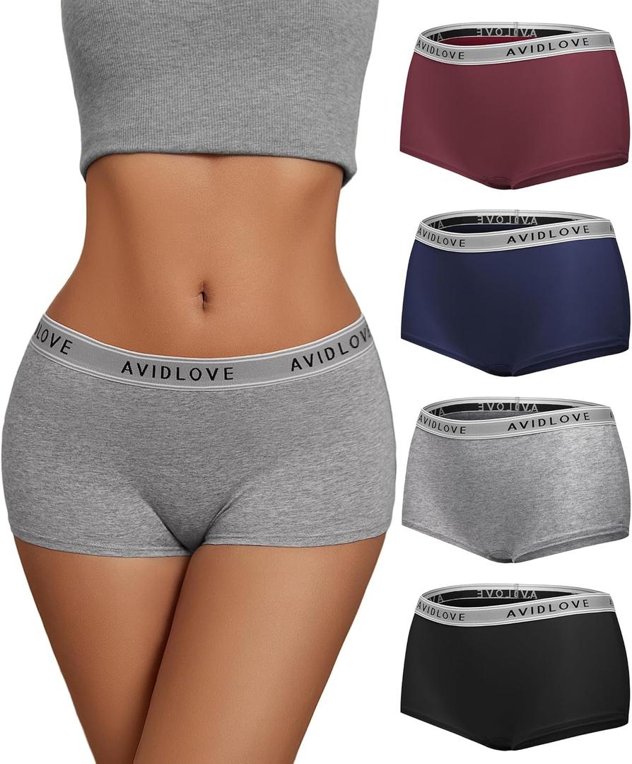 Avidlove Boyshort Underwear for Women Cotton Boy Shorts Panties Ladies BoyShorts Panties 4 Pack (Medium)