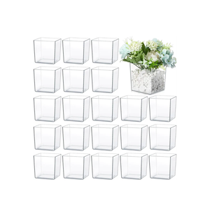 Tioncy 4'' x 4'' 24 Pcs Cube Clear Flower Vase Acrylic Flower Vase Square Acrylic Container Cube Decorative Centerpiece for Plant Home Office Floral Decor
