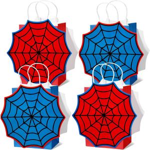 12 PCS Spider Gift Bags Spider Webs Wrapping Bags with Handles Goodie Candy Gift Paper Bag Spiders Web Favor Treat Bag for Kids Boys Men Birthday Party Supplies Baby Shower Decorations