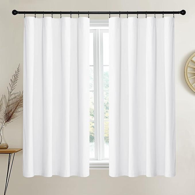 NICETOWN White Velvet Curtains 63 inches for Bedroom, Sound Reducing Heavy-Duty Solid Rod Pocket & Back Tab Drapes/Panels for Living Room (2 Panels, 52 inches Wide Each Panel)