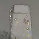 for iPhone 17 Pro Max Glitter Butterfly Case,Cute Girly 3D Pearl Crystal Diamond Bling Sparkle with Wrist Strap Chain Soft TPU Aesthetic Women Girl Phone Case for iPhone 17 Pro Max 6.9",White