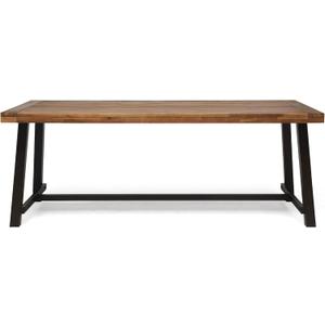 Great Deal Furniture Beau Outdoor Eight Seater Wooden Dining Table, Teak and Rustic Metal Finish