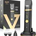 Groin & Body Hair Trimmer for Men - Electric Shaver for Pubic Hair, Chest, Legs - Ball Pubic Groomer, LED Light, Replaceable Ceramic Blade Heads, USB-C Recharge Dock, Waterproof Hygiene Razor (Gold)