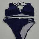 Fanuerg Women's Sexy V Neck Bikini Sets Hollow Out Two Piece Swimsuits Cutout Mid Waist Bathing Suit L