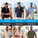 Mens Crochet Shirts Summer Fashion Knit Mesh Button Down Casual Cuban Top (S-XXL) (Beige, XL)