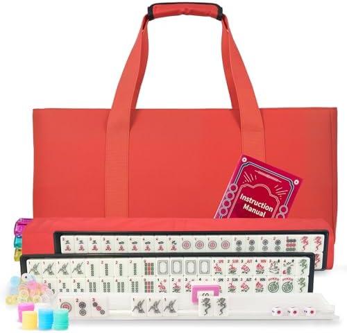 Yedadi American Mahjong Tile Set with 166 White Tiles - Includes 4 All-in-One Racks with Pushers, Black Carrying Bag - with Classic 2025 Mahjong Game Accessories Set for Adults