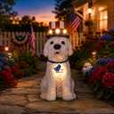 Solar Dog Patriotic Outdoor Statue: IP65 Weather Resistant American Flag Outside Figurine Decor for Garden Lawn Patio Yard - Birthday Independence Day Gifts for Women Men
