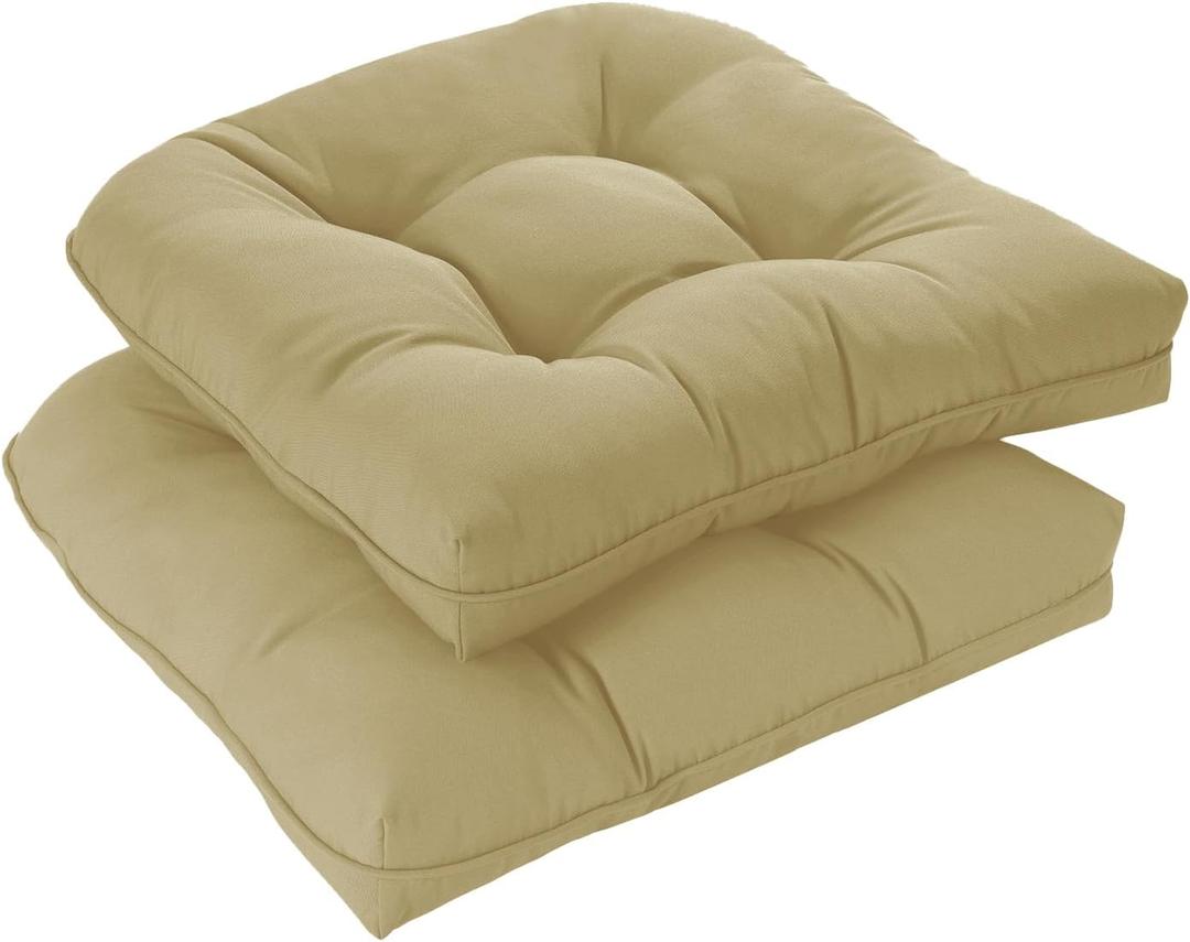 downluxe Outdoor Chair Cushions Set of 2 for Patio Furniture, Waterproof Tufted Overstuffed Patio Furniture Cushions, Memory Foam Outdoor Seat Cushion, 19" X 19" X 5", Khaki, 2 Count