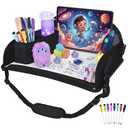 Upgraded Kids Travel Tray for Airplane - Toddler Car Seat Table Tray, Road Trip Essentials for Boys & Girls, Carseat Lap Desk for Kids Road Trip Activities, Black