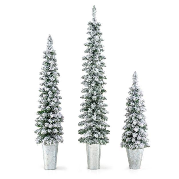Set of 3 Pre-Lit Snow Flocked Artificial Christmas Trees Indoor Holiday Decoration