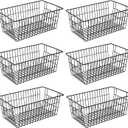 15.2" Metal Wire Baskets for Organizing 6 Pack, Household Pantry Storage Freezer Organizer Bins with Handles, Freezer Baskets for Upright Freezer, Refrigerators, Kitchen Cabinets, Black