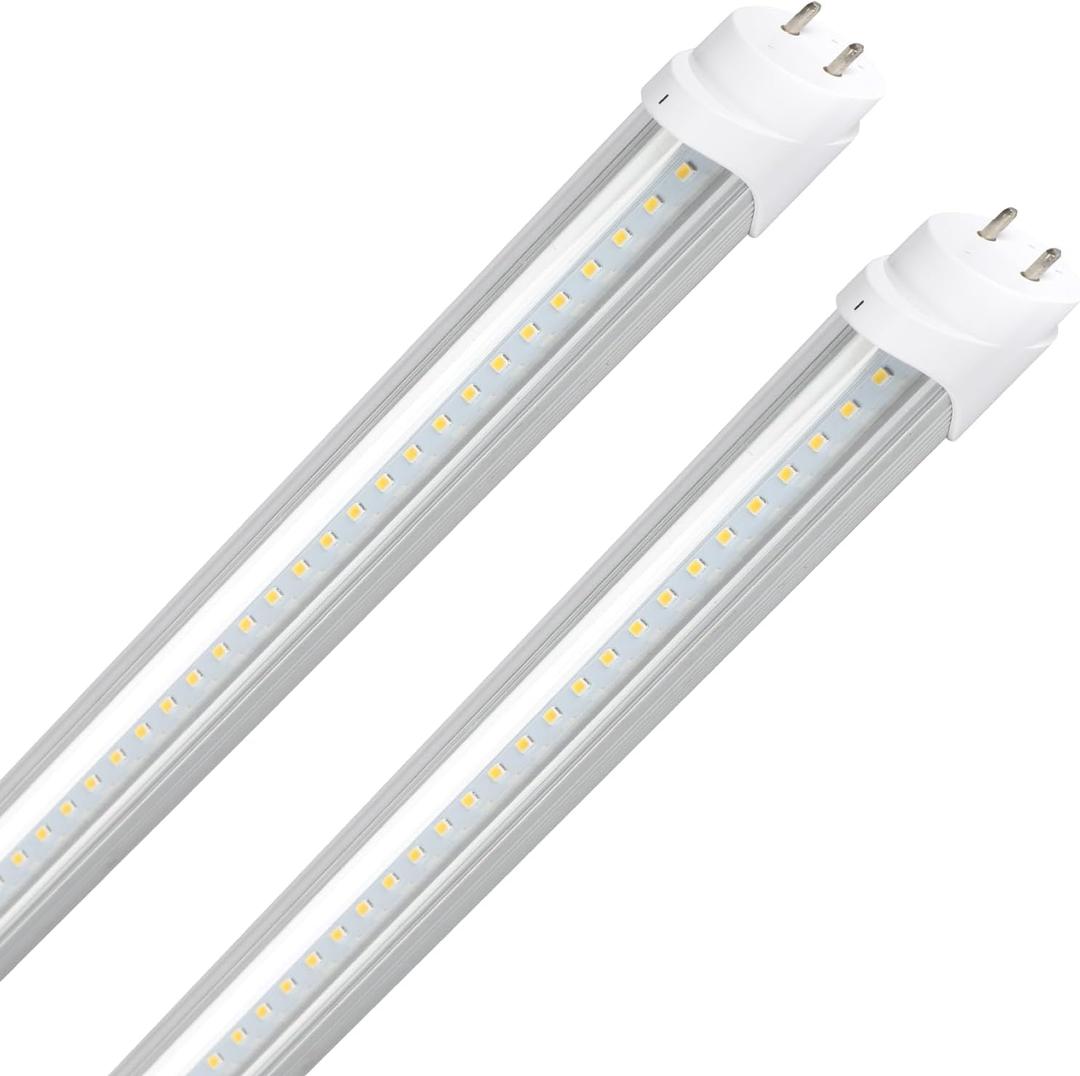 4FT T8 T12 LED Type A+B Tube Lights Dimmable, 18W 5000K 2520lm, F32T8/F40T12 Fluorescent Light Bulbs Replacement, Ballast Compatible or Bypass, Dual-Ended Clear Lens, DLC&UL Listed, 2 Pack