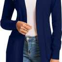 Women's Cardigan Sweaters Long Sleeve Soft Open Front Knit Cardigan with Pockets (Medium, Navy)