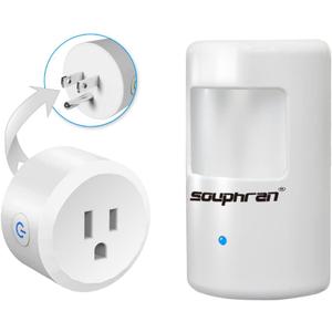 Plug-in Wireless Motion Activated Light Control, No Wiring, 130 Ft RF Range, Adjustable Detection Range, Always-on Timer and Light Sensor, Motion Detector and Plug Set