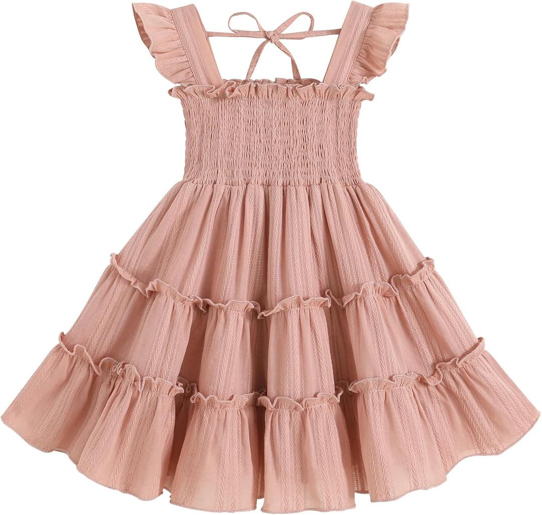 YOUNGER TREE Toddler Girl Dress Kids Sleeveless Ruffle Dresses for Girls Summer Outfits Beach Sundress (2-3T, Grey-pink)