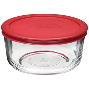 Anchor Hocking Classic Glass Food Storage Container with Lid, Red, 4 Cup
