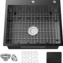 Black Kitchen Sink,25x22 Inch Kitchen Sink Stainless Steel Drop In Kitchen Sink Topmount Stylish and Modern Look Sink With Bottom Grid,Silicon Mat And Drain Assembly Add Elegance & Enhance Usability