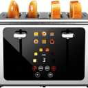 WUNLY 4 Slice Toaster,Touchscreen & Dual Independent Control Panel,5 Basic Functions & Digital Countdown Toasters,6 Shade Settings6 Bread Types,Smart Bread Maker Mute/Screen-Off, Stainless Steel