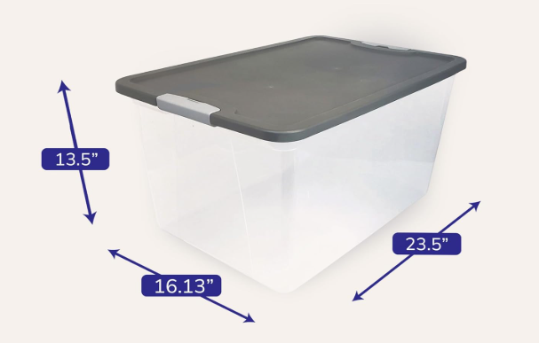 HOMZ Secure Latch, Clear Plastic Storage Organizer Bin, 64 Quart, Gray Lid - Heavy-Duty Container Box with Lid for Home, Office, and Garage