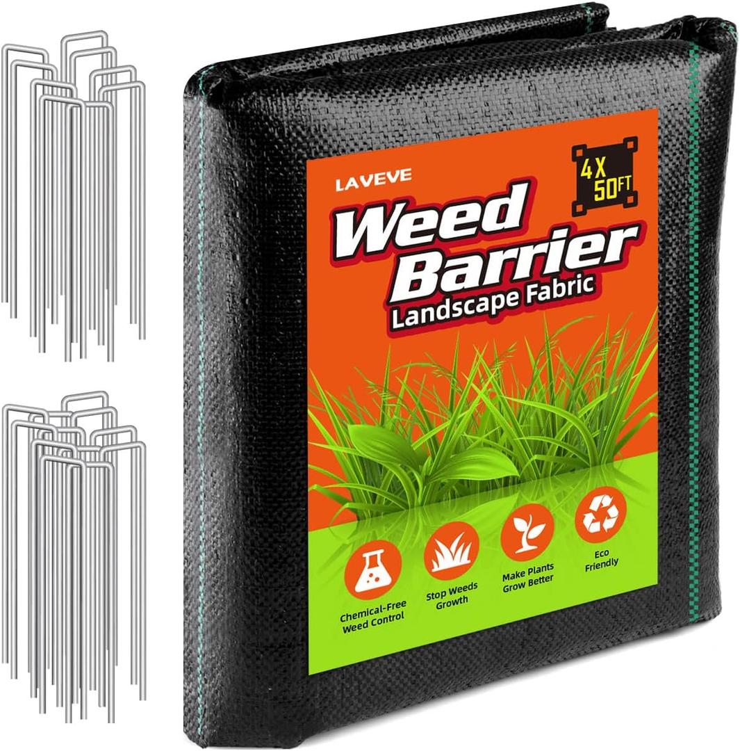 LAVEVE 4FT x 50FT Weed Barrier Landscape Fabric, 3.2oz Premium Heavy Duty Garden Cloth, Ground Cover for Gardening, Farming