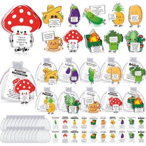 60 Pcs Employee Appreciation Gifts for Coworkers Bulk Inspirational Fruit Acrylic Pocket Hug with Greeting Cards, Positive Office Team Recognition Awards Small Encouragement Gifts for Staff & Teachers