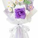 Handmade Crochet Rose Daisy as a Gift for Lover, Family,Friends. Crochet Bouquet, Crocheted Yarn Flowers, Artificial Flower Finished Bouquet (Purple)