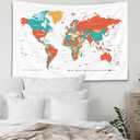 Capsceoll Large Map Tapestry, Camping World Map Colorful World Map Indoor Wall Art Wall Decorations for Living Room Wall Decor Bedroom Luck Wall Decor College Decor 80" L X 60" W,White Orange