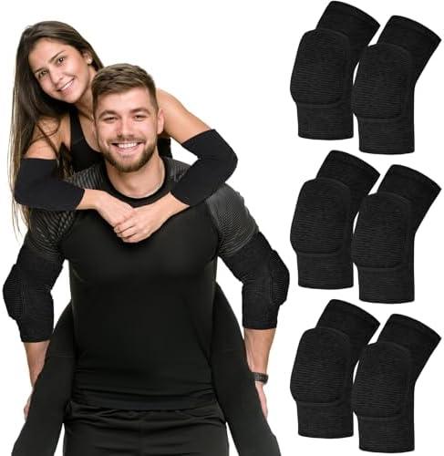 Tarpop 3 Pairs Volleyball Elbow Pads Arm Brace Pads Elbow Protector with Breathable Anti-Collision Sponge Compression Arm Support for Women Men Basketball Tennis Football Skating(Black),S