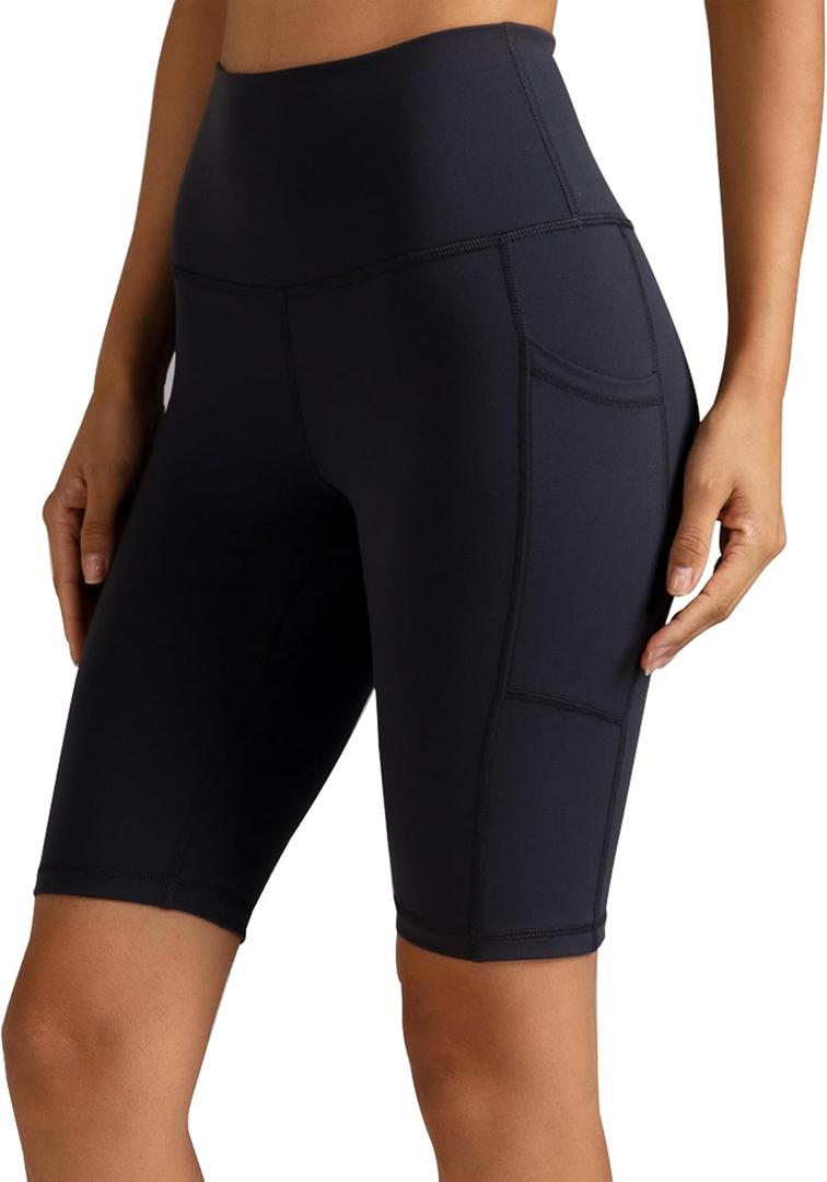 Colorfulkoala Women's High Waisted Biker Shorts with Pockets 8" /10" Inseam Workout Yoga Shorts Running Tights (Black, XS)