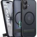 BXYJY for iPhone 17 Magnetic Case with Stand, Compatible with MagSafe, Camera Control Button, Full Lens Protection, Rugged Military Grade Drop, Hard Translucent Matte Slim Case for iPhone 17, Black