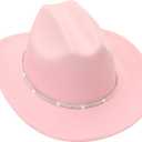 Kids Cowboy Hat for Girls Boys Western Cowgirl Hat for Kid with Buckle Belt Unisex Wide Brim Fedora Hat (Medium)