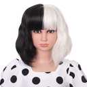 Black and White Wig for 3+ Years Kids Cosplay Costume Short Wavy Bob Synthetic Wigs with Bangs for Boys Girls Halloween Party (Black and White)